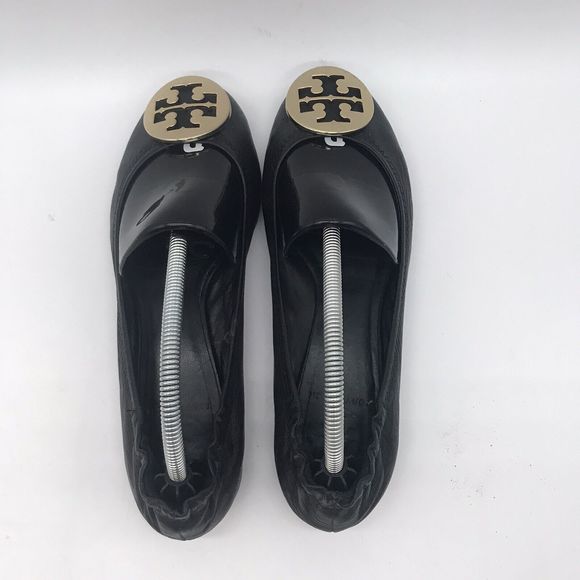 Tory Burch Classic Reva Butter Soft Leather Black Gold Ballet Flats Women's 6.5M - Picture 6 of 11